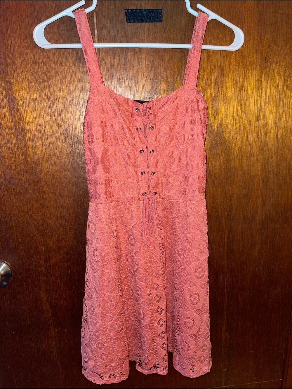 Aeropostale Coral Lace Eyelet Midi Dress with Corset Front